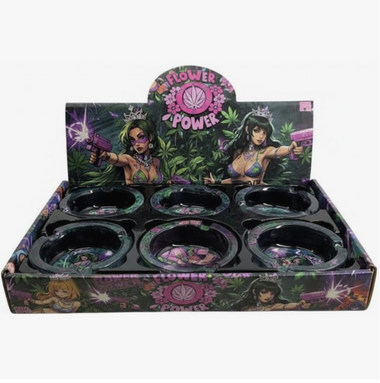 Flower Power Round Glass Ashtray - Assorted (8.5x3.5cm)