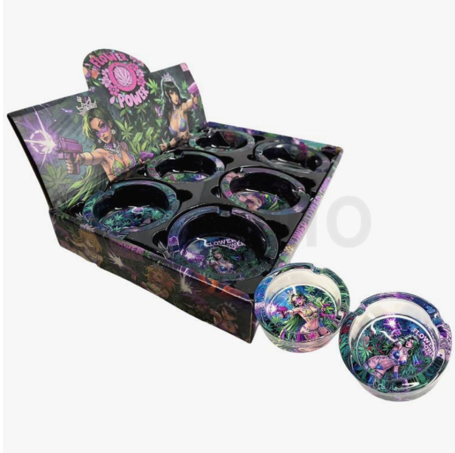 Flower Power Round Glass Ashtray - Assorted (8.5x3.5cm)