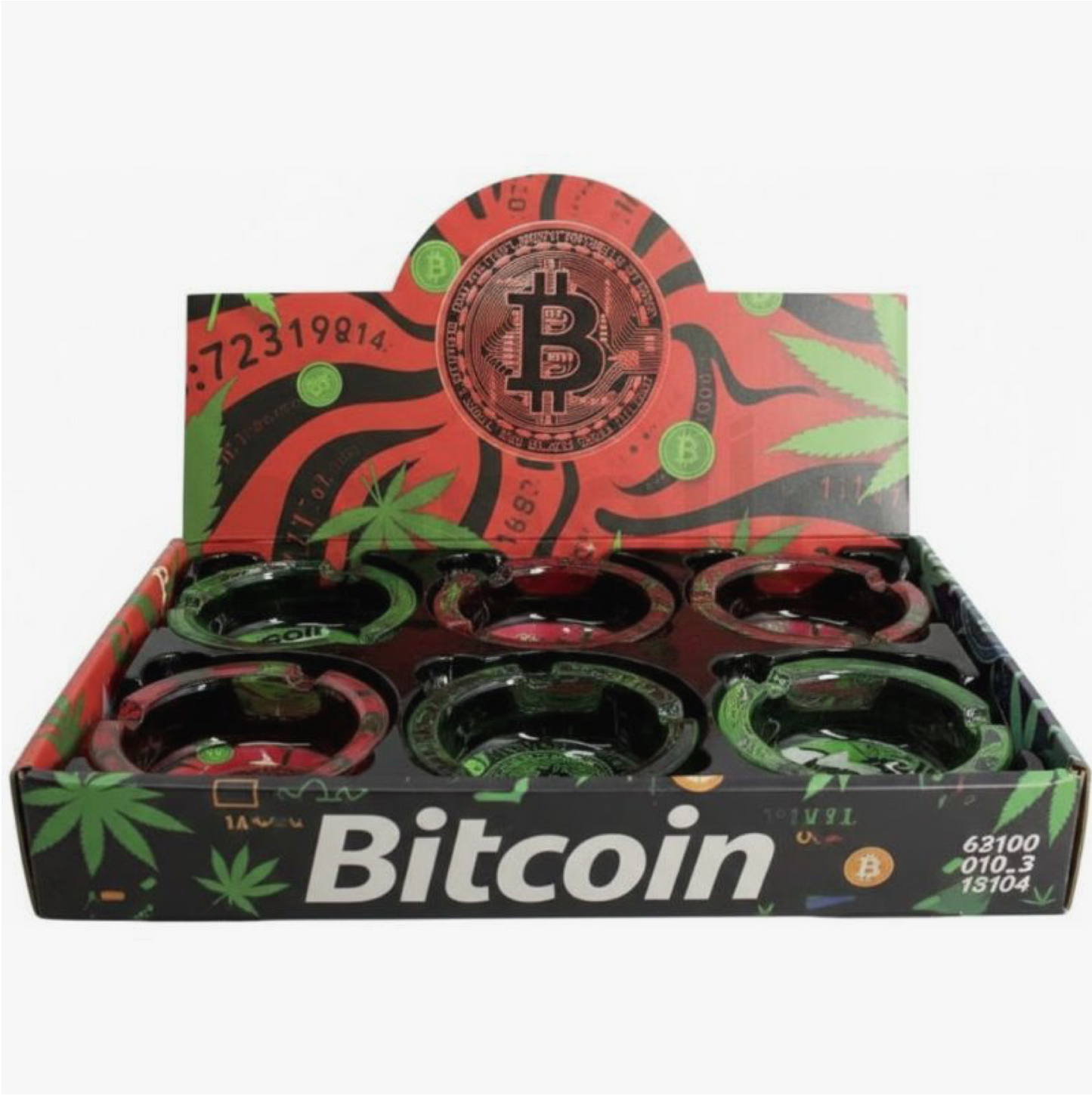 Bitcoin Leaf Design Round Glass Ashtray - Assorted (8.5x3.5cm)