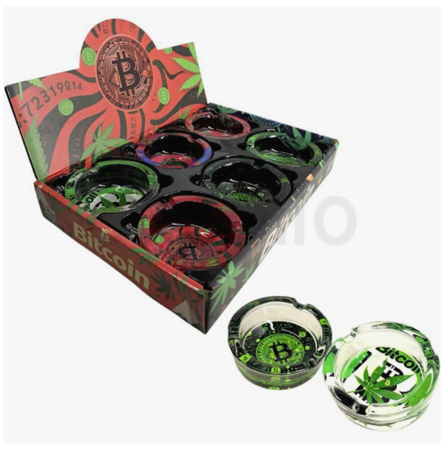 Bitcoin Leaf Design Round Glass Ashtray - Assorted (8.5x3.5cm)
