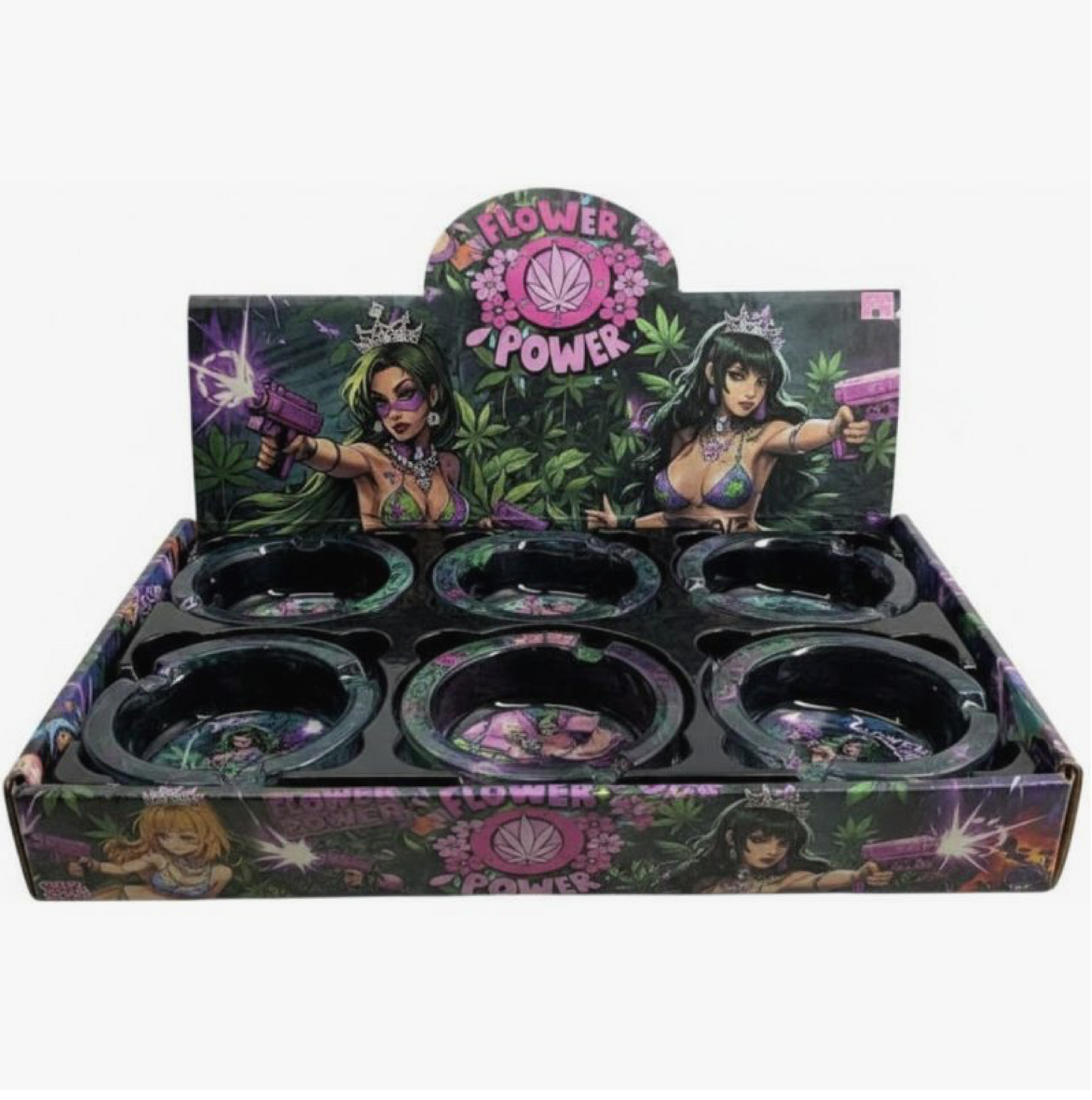 Flower Power Round Glass Ashtray - Assorted (8.5x3.5cm)